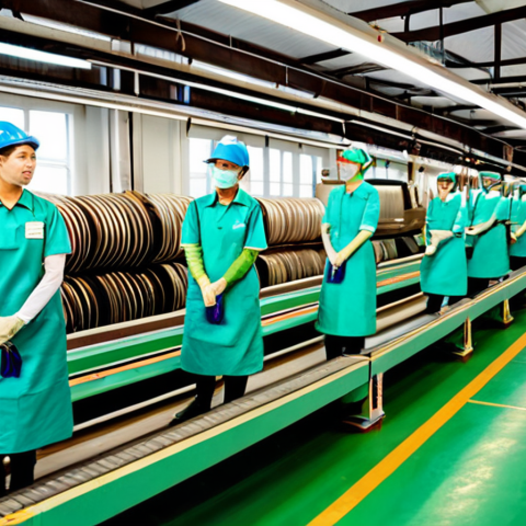 **

A professional textile factory showcasing a "Green Supplier" initiative. Focus on recycling and sustainable materials. Fully clothed workers are operating machinery. Appropriate attire, safe for work, perfect anatomy, natural proportions, professional, modest, family-friendly.

**