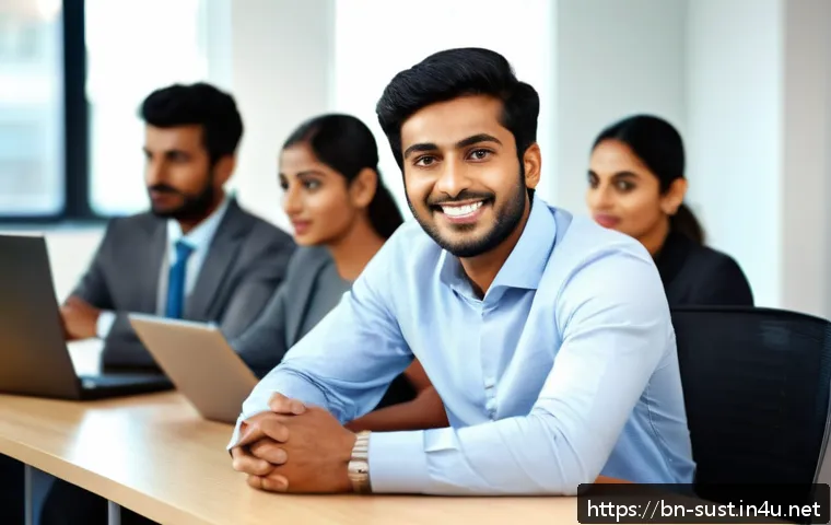 지속가능성 컨설턴트 협상력 강화 팁 - A professional Bengali office environment showing a confident young Bengali man wearing business cas...